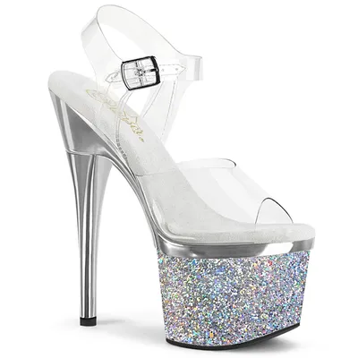 Obrázok produktu pre ESTEEM-708CHLG Dámske sandále značky Pleaser, Transparent Silver , EU 36, US 6