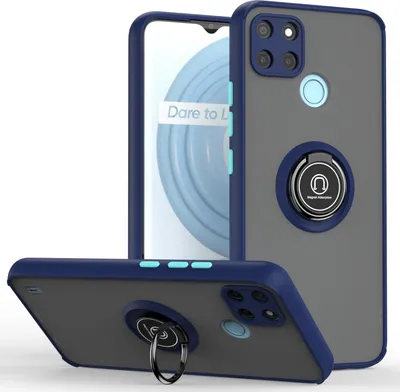 Produktbild von OPPO Realme C21Y Hülle, Ring Halter Ständer Matte Transluzent TPU Rahmen Stoßfest Schutzhülle für OPPO Realme C21Y Blau