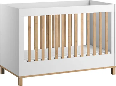 Produktbild von Babybett / Gitterbett Lijan 06, Farbe: Weiß / Eiche - Liegefläche: 70 x 140 cm (B x L)