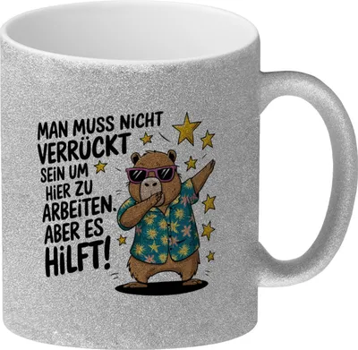 Produktbild von Es hilft verrückt zu sein Glitzer-Kaffeebecher mit Capybara