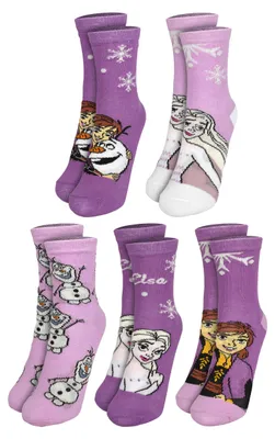 Produktbild von Disney Die Eiskönigin Socken für Mädchen - Elsa, Anna & Olaf Frozen Kinder Kindersocken Söckchen Lila (5er Pack) 31-34