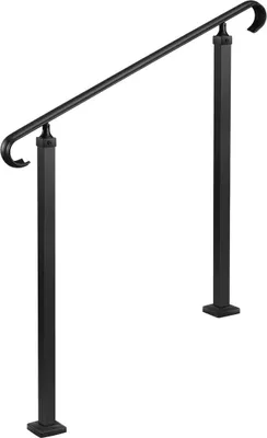 Produktbild von Handläufe für Außentreppen, 2-3 Stufen höhenverstellbar, Handlauf aus Kohlenstoffstahl mit Montagesatz, Außenhandlauf für Stufen, Beton- oder Holztreppen, Veranda, mattschwarz