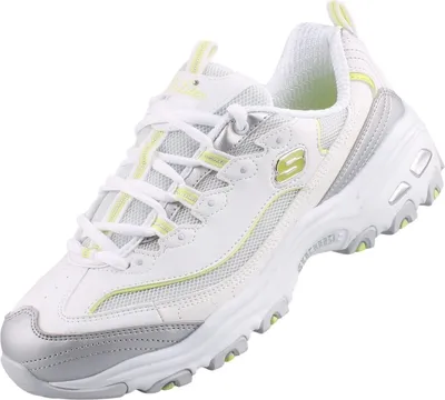 A single white Skechers sneaker is shown against a white background.