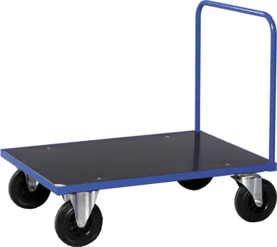 Produktbild von Kongamek Plattformwagen in blau 1000x700x900mm mit offenem Schiebegriff, Gummibereifung und Bremse