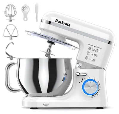 Produktbild von Patbrela Standmixer 1300W Küchenmaschine Edelstahlschüssel 5L 10 Stufen