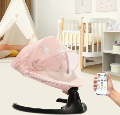 Obrázek produktu pro Elektrické automatické houpací křeslo s dálkovým ovládáním 5 Sway Arc Bluetooth pro děti do 15 kg (růžové)