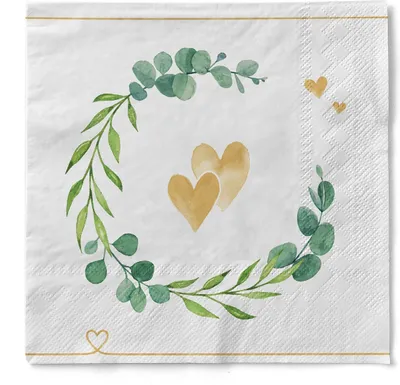 Produktbild von Sovie HORECA Serviette Eukalyptus/Herzen aus Tissue 33 x 33 cm, 3-lagig, 100 Stück