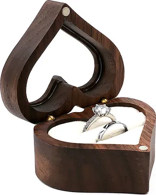 Obrázek produktu pro Dřevěný prsten Box šperky boxy měkký interiér Vintage prezentace Box srdce prsten Box přenosný malý prsten nosič box pro návrh zasnoubení obřad, bílá