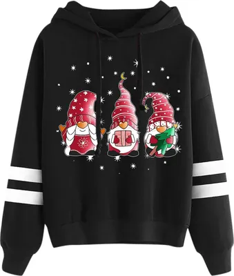 Produktbild von ASKSA Damen Weihnachts Hoodie Weihnachtspulli Lustige Ugly Christmas Sweater Kapuzenpullover,Schwarz,L