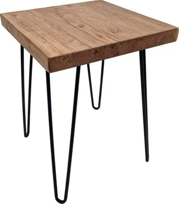 Image de Table basse en bois massif - Carrée, 40 cm - Table de salon en bois et métal - Plateau décoratif en bois