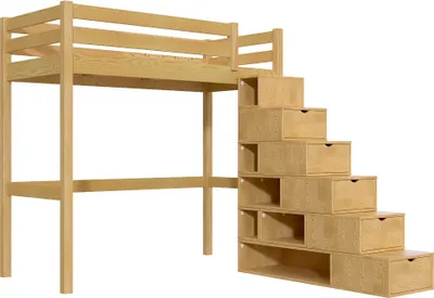 Produktbild von Hochbett holz mit Treppenregal Sylvia - 90x200 - Honig