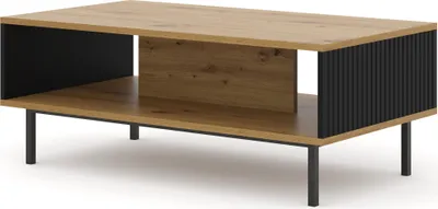 Obrázek produktu pro Konferenční stolek RAVENNA B 90x60 cm rám ARTISAN OAK / BLACK MAT konferenční stolek MDF stolek italského stylu s frézovanými prvky zlaté nebo černé kovové nohy kovové nohy