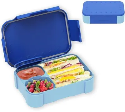 Produktbild von Unyqoos® Kinder-Brotdose mit Fächern, 900 ml, auslaufsichere Lunchbox mit Silikondichtungen, BPA-frei, mikrowellen-, gefrier- und spülmaschinenfest, 2 Sicherheitsknöpfe