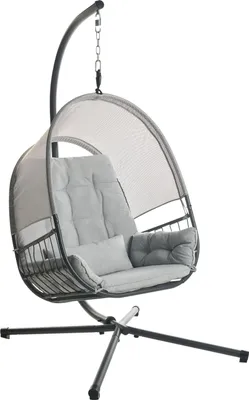 Zdjęcie produktu dla BELIANI Fotel wiszący jasnoszary na metalowym stelażu z poduszką boho na taras do salonu