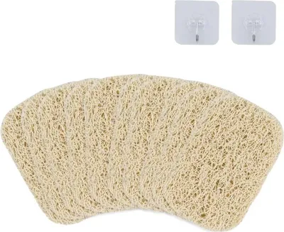 Produktbild von 10 Stück PVC Seifenspender Luffa Schwamm 8 * 13cm Luffa Schwamme, Seifenschale Seifenhalter Zubehör für Dusche/Bad/Küche/Arbeitsplatte (Beige)