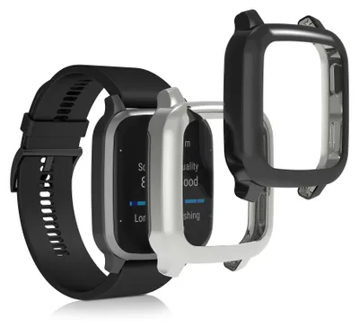 Produktbild von kwmobile 2x Silikon Hülle für Garmin Venu Sq 2 Music / Sq 2 Schutzhülle - Fullbody Display Cover Set aus Silikon - Schwarz Silber