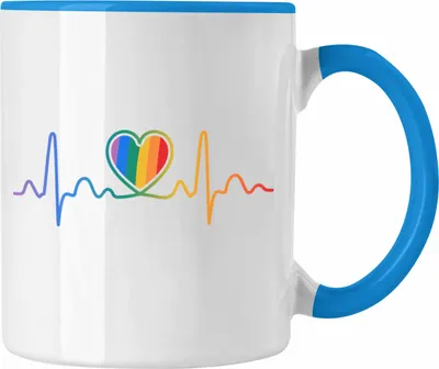 Produktbild von Trendation - LGBT Tasse Geschenk für Schwule Lesben Transgender Regenbogen Herzschlag Lustige Grafik Regenbogen (Blau)