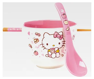 Produktbild von Sanrio Hello Kitty Ramenschüssel und Essstäbchen-Set, Äpfel und Zimt, 590 ml