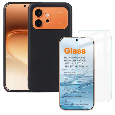 Obrázok produktu pre Puzdro na mobil + ochranné sklo 9H pre Honor 600, TPU, tenké, sada 2 v 1, čierna