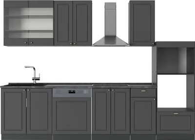 Produktbild von Küchenzeile Vicco Fame-Line Anthrazit-Gold Landhaus 300 cm mit Hochschrank, AP Anthrazit, Model 56736