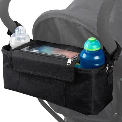 Produktbild von Famanu Buggy Organizer mit Regenhaube - Telefonfach - 2 Kinderwagenhaken - Schwarz