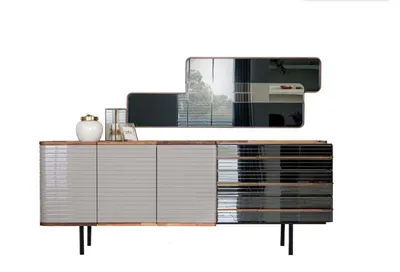 Produktbild von Weiß  Anrichte Sideboard mit Spiegel Kommode Schrank Holz Esszimmer