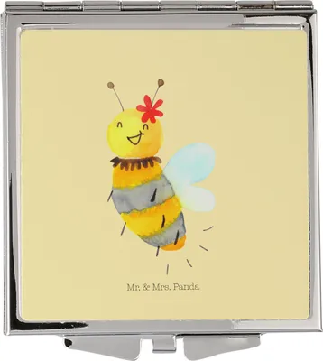 Produktbild von Mr. & Mrs. Panda Schminkspiegel Biene Blume - Gelb Pastell - Geschenk, Handspiegel, Quadratischer Spiegel, Kosmetikspiegel, Klappspiegel, Frauen