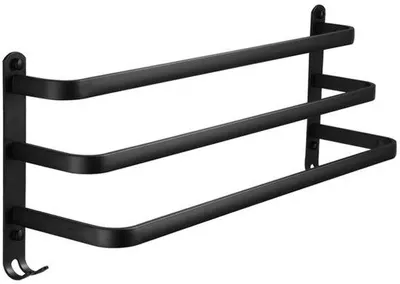 Image de Porte-serviettes mural en aluminium pour salle de bain, 60 cm, noir, à 3 bras, sans perçage