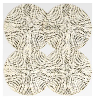 Produktbild von Runde Tischsets, gewebt, 30,5 cm, aus natürlichem Maisstroh, handgefertigt, rutschfest und hitzebeständig, dekorativ für Feierlichkeiten (4 Stück)