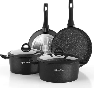 Produktbild von Scheffler Topfset, Induktions Töpfe Set 6-teilig, Antihaft-beschichtete Topfe, Kochtopf Set mit Glasdeckel, Spülmaschinenfest