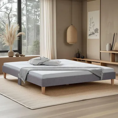 Produktbild von Homestyle4u Polsterbett 180x200 mit Lattenrost Grau Doppelbett Futonbett Bettgestell