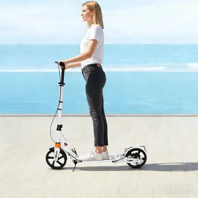 Produktbild von Tretroller Cityroller - Klappbar für Erwachsene & Teenager - Handbremse - Höhenverstellbarer Lenker - Pendeln & Stadtverkehr - Weiß