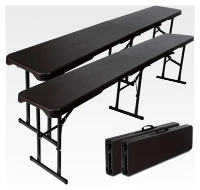 Produktbild von 2X Klappbank aus Kunststoff in Grau mit Holzoptik, 180 cm
