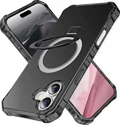 Produktbild von iPhone 16 Hülle - Coverup ShockProof TPU Back Cover mit MagSafe Compatible Ring Kickstand - Schwarz