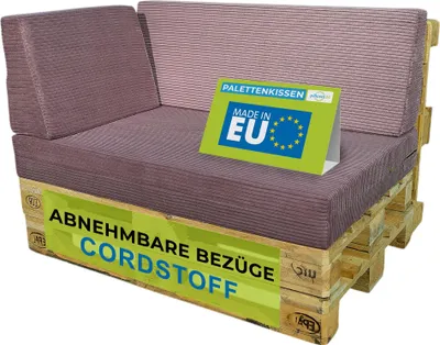 Produktbild von Pillows24 - Palettenkissen 3-teiliges Set aus Cordstoff | Sitzkissen & Rückenkissen für Europaletten 120x80 | für Wohnzimmer, Garten | Pflaume