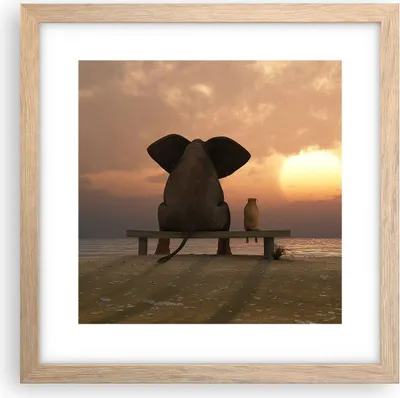 Produktbild von Gerahmtes Poster - Rahmen in heller Eiche - Elefant Ufer Meer - 30x30 cm - Wand Bild - Wanddeko - Wandbilder - Wandposter - Bilderrahmen - Bilder - Kunstdruck - Wandbild - P2NAC30x30-3555