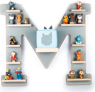 Image de Étagère Enfant Lettre M / Accrochage pour Tonie Box and Tonie Figures / Espace Saving Shelf / H. 54 x W. 60 x D. 19 / Wall Shelf for Music Box Figures Storage Magnetic Inserts / Storage Shelf Wood