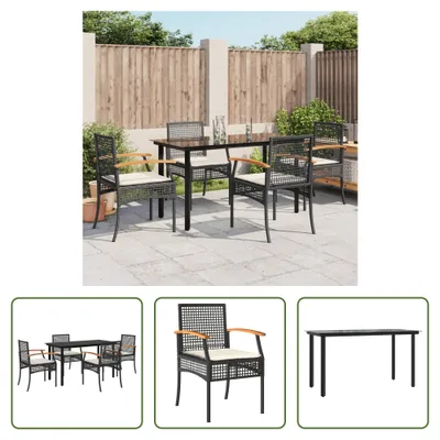 Produktbild von The Living Store 5-tlg. Garten-Essgruppe mit Kissen Schwarz Poly Rattan