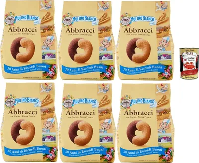 Produktbild von Mulino Bianco Abbracci Kekse – 6 x 350 g (2,1 kg) | Italienische Kekse mit Kakao & frischer Sahne, ohne Palmöl – knusprig, ideal zum Frühstück & Kaffee + Italian Gourmet polpa