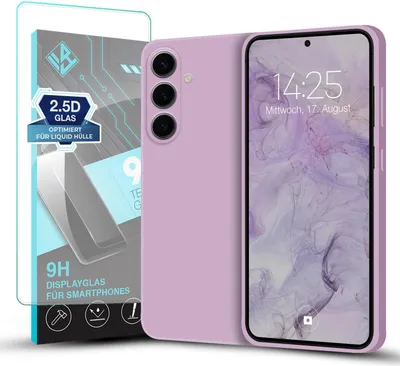 Produktbild von Hülle für Samsung Galaxy S24 FE mit 9H Displayglas Displayschutz Plus Case Cover Bumper Silikon Softgrip Schutzhülle Farbe: Lila