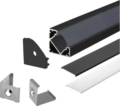 Produktbild von 2m Schwarze LED Aluprofil Alu Schiene T Profil Kanal System für LED-Streifen mit 2 Abdeckung Profil G-S