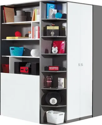 Produktbild von Furniture24 Kleiderschrank Tablo TA1 Schrank Behgebarer Eckschrank Eckkleiderschrank mit Beleuchtung 3 Schubladen 1 Kleiderstange