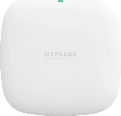 A white Netgear access point is shown from a top-down perspective against a white background.