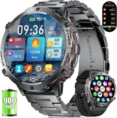 Produktbild von Militärische Smartwatch mit 1,73 Zoll AMOLED-Bildschirm, GPS, 110 Sportmodi und Herzfrequenzüberwachung für Android und iOS