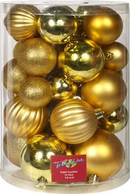Produktbild von TrendLine Weihnachtskugeln bruchfest, langlebig Ø 5 - 8 cm gold 34 Stück