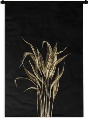 Produktbild von MuchoWow® Wandteppich Wandbehang Blätter - Gold - Schwarz 90x135 cm Tapisserie Dekoration Wandtuch - Baumwolle - Wandskulptur