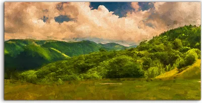Produktbild von Coloray Acrylbild 100x50  Wandbild Acrylbilder Straße Bäume Wald Berg Himmel Wolken