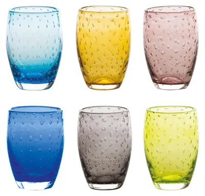 Produktbild von 6er-Set Bolicante-Gläser aus mundgeblasenem Muranoglas, Blasenmuster, verschiedene Farben, spülmaschinenfest (60 °C) - Premium