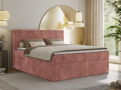 Produktbild von MKS MEBLE Boxspringbett 180x200 Rosa Cord, Boxspringbett mit Matratze H3, Bett 180x200 mit Bettkasten and Kopfteil, Doppelbett mit Stauraum, Polsterbett 180x200 - Tiliano