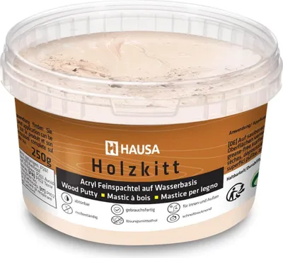 Produktbild von HAUSA Holzkitt 250 g Buche Hell Holzspachtelmasse, Kitt für Holz, Holzspachtel/Füllmasse zum Reparieren von Holzschäden gebrauchsfertig ausgezeichnete Füllkraft schnelltrocknend rissbeständig